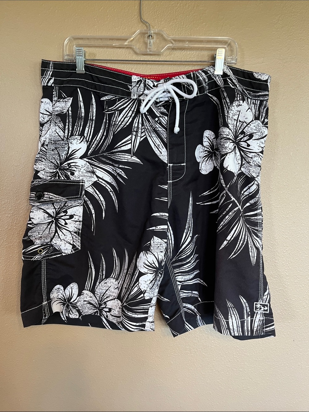 Honolua Men's Black Floral Board Shorts with Drawstring Waist